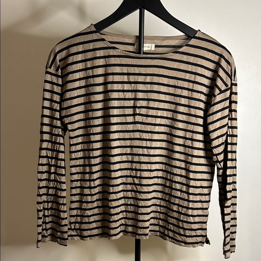 Madewell Tan and Black Striped Tee